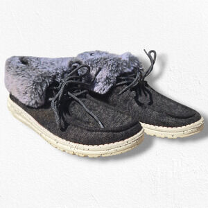 Hey Dude Britt Boots Dark Gray Faux Fur Lined Chukka Moccasin Sneakers Size 7